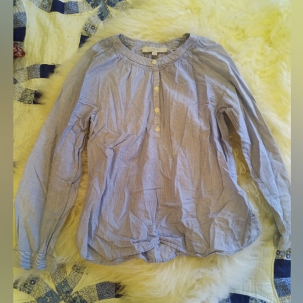 LOFT 100% Cotton Blue White Pinstripe Blouse Women's S